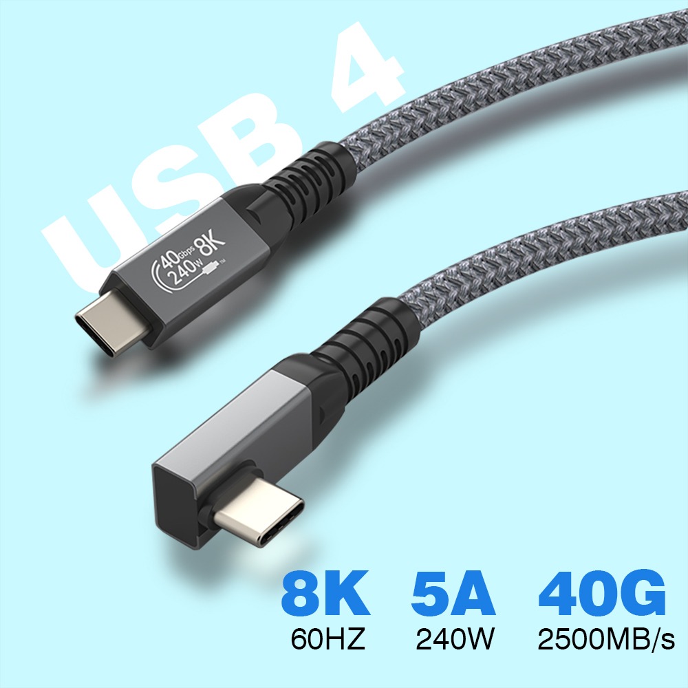 Câble USB-C coudé à 90 degrés, USB4 et 240 W Câble USB-C coudé à 90 degrés, USB4 et 240 W, vue de trois quarts