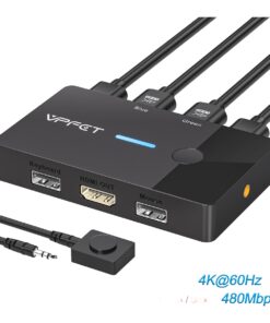 Commutateur KVM HDMI 4K, deux ordinateurs sur un écran, vue de trois quarts