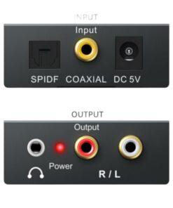 Convertisseur optique RCA et coaxial avec sortie casque 3,5 mm, vue de trois quarts