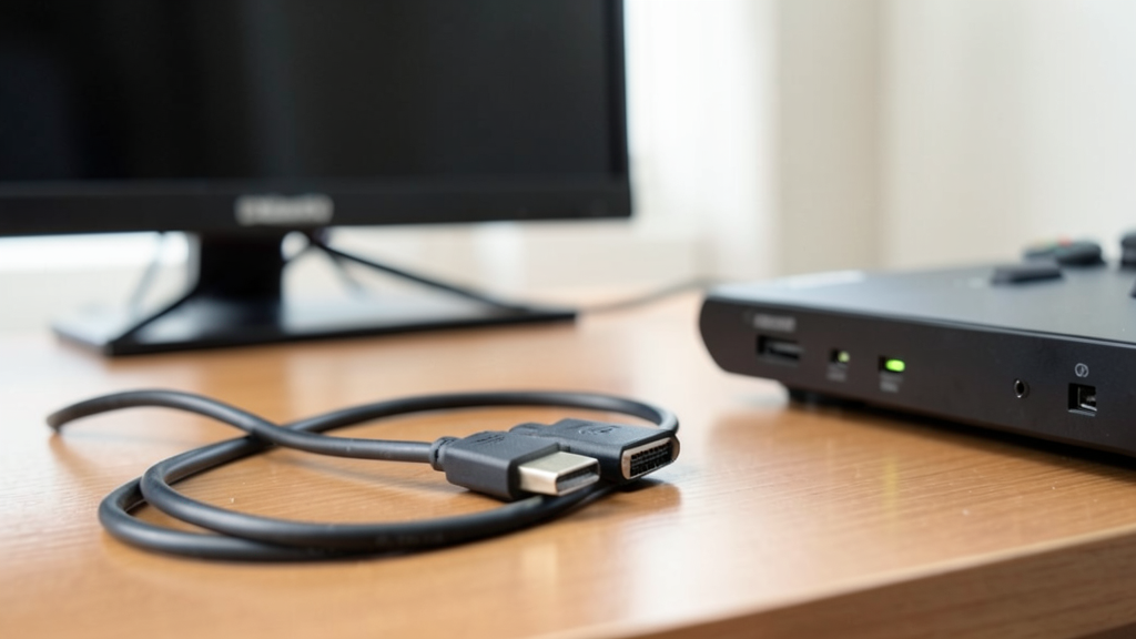 Câble HDMI 2.1 certifié Ultra High Speed branché sur un téléviseur