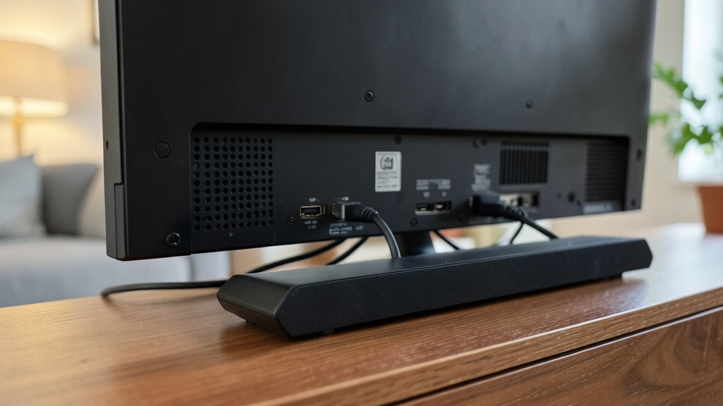 Téléviseur relié à une barre de son par un câble branché sur la prise HDMI eARC