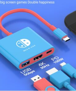 HUB Adaptateur USB-C 3-en-1 4K PD 100W pour Switch, vue de face