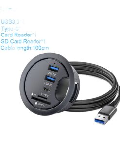 Hub USB 3.0 de bureau 5 en 1 avec lecteur de cartes et jack, vue de face