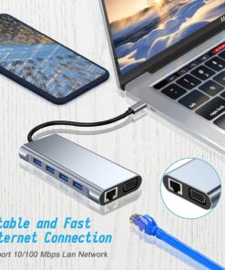 Hub USB C 11 en 1 avec HDMI 4K, VGA, RJ45 et lecteur de cartes, vue de trois quarts