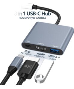 Hub USB-C 3 en 1, HDMI 4K et charge 100 W, vue de trois quarts