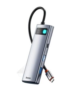 Hub USB C 7 en 1 : HDMI 4K 60 Hz, trois USB, lecteur SD et recharge, vue de face