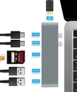 Hub USB-C 7 en 1, HDMI 4K et lecteur de cartes, vue de trois quarts