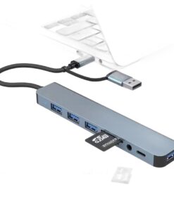 Hub USB-C 8 en 2 avec lecteur de cartes et sortie audio, vue principale