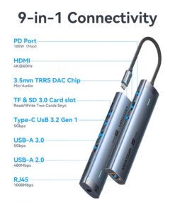 Hub USB-C 9 en 1 en métal, HDMI 4K et Ethernet, vue de face