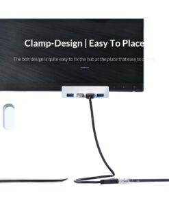 Hub USB C à clip en aluminium, cinq configurations de ports, vue de face