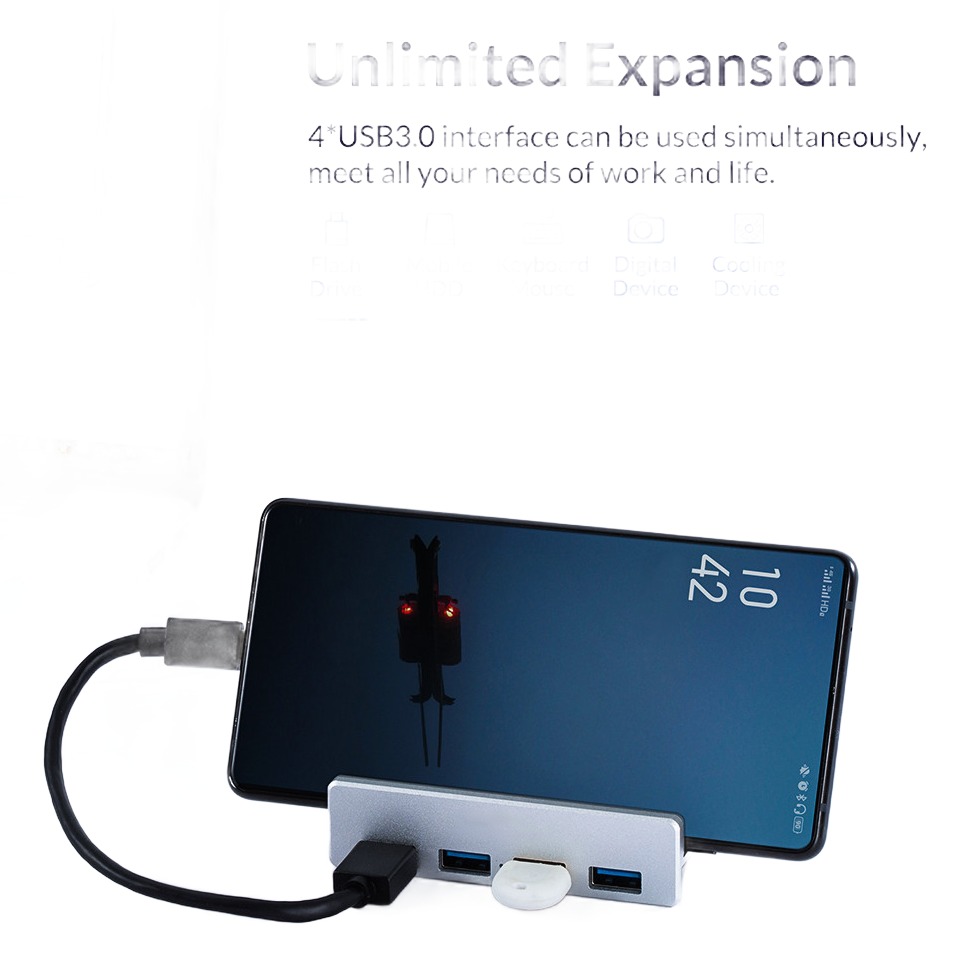 Hub USB C à clip en aluminium, cinq configurations de ports Hub USB C à clip en aluminium, cinq configurations de ports, vue arriere