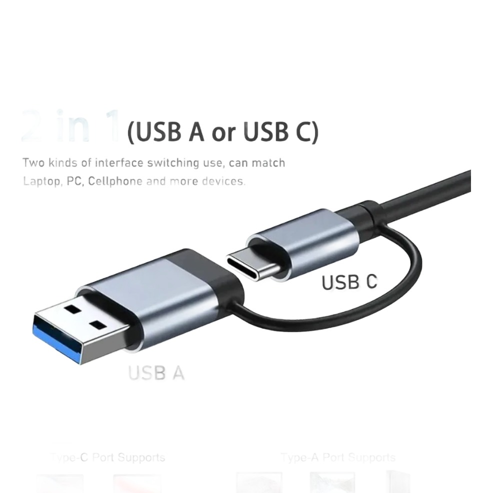 Hub USB C à double prise, lecteur de cartes et sortie jack Hub USB C à double prise, lecteur de cartes et sortie jack, detail