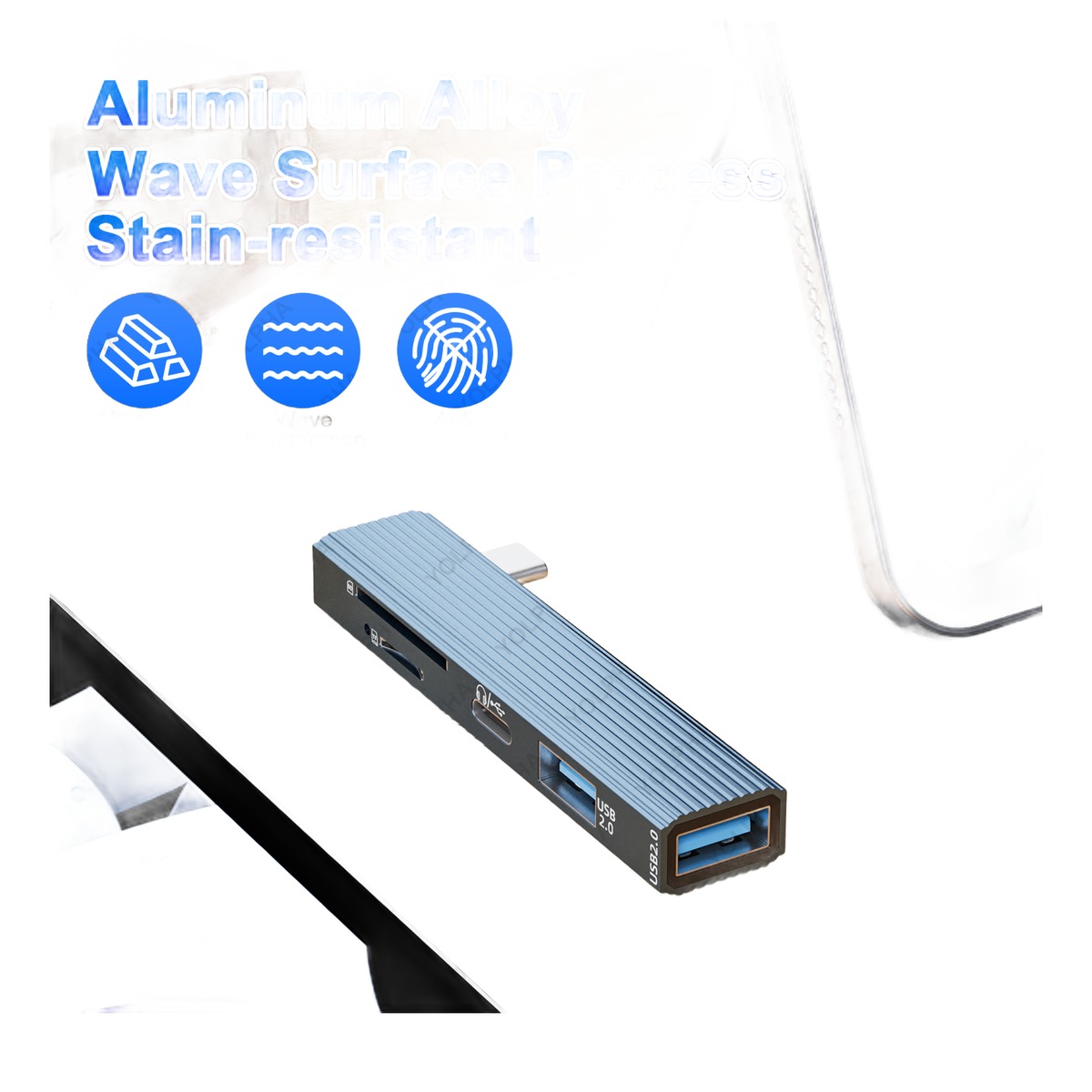 Hub USB C avec lecteur de carte SD et micro SD Hub USB C avec lecteur de carte SD et micro SD, detail