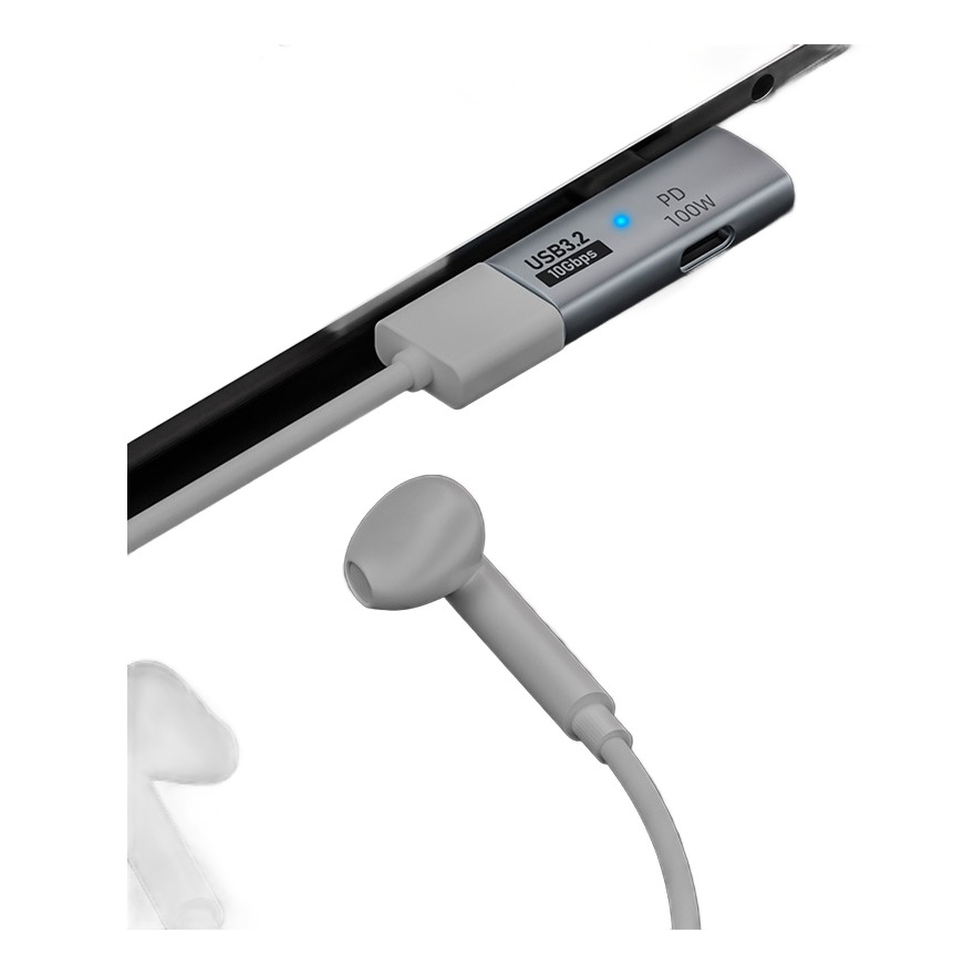 Hub USB C en aluminium 10 Gbit avec charge 100 W Hub USB C en aluminium 10 Gbit avec charge 100 W, vue arriere