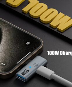 Hub USB C en aluminium 10 Gbit avec charge 100 W, vue de profil