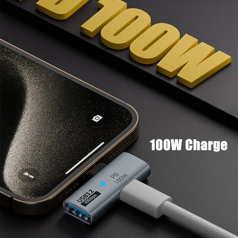 Hub USB C en aluminium 10 Gbit avec charge 100 W Hub USB C en aluminium 10 Gbit avec charge 100 W, vue de profil