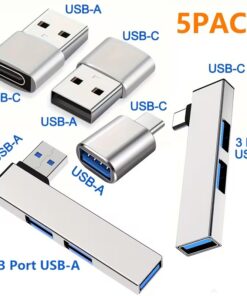Hub USB c et cinq adaptateurs vers prise, detail