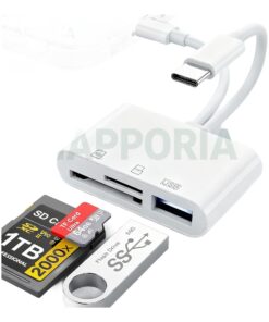 Hub USB c lecteur de cartes 5 en 1, SD, microSD et CF, vue de face
