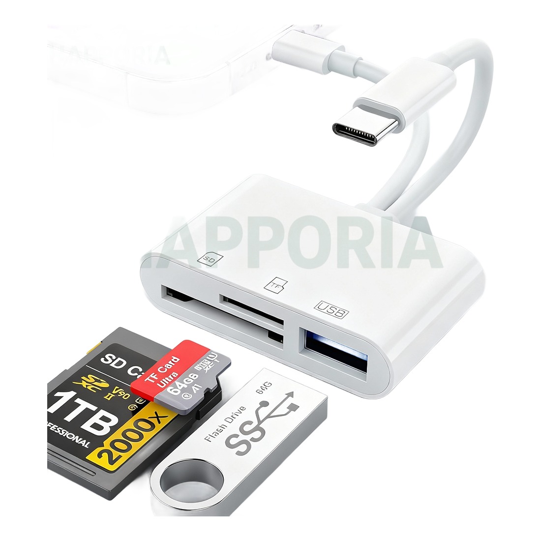 Hub USB c lecteur de cartes 5 en 1, SD, microSD et CF Hub USB c lecteur de cartes 5 en 1, SD, microSD et CF, vue de face