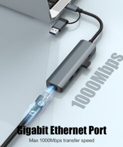 Hub USB C multiport avec quatre prises USB 3.0, vue de trois quarts