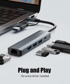 Hub USB C multiport avec quatre prises USB 3.0, vue de face