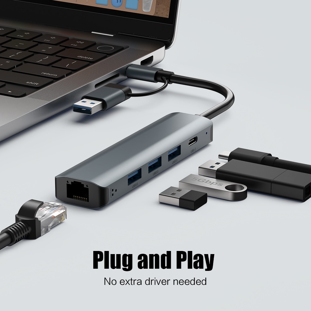 Hub USB C multiport avec quatre prises USB 3.0 Hub USB C multiport avec quatre prises USB 3.0, vue de face