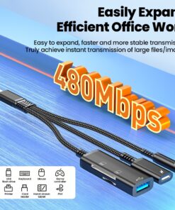 Hub USB C OTG 5 en 1 avec charge et lecteur de cartes, vue de face