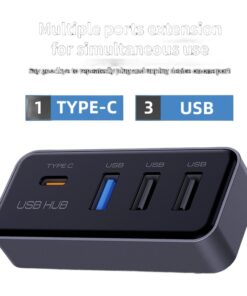 Hub USB C quatre en un pour console de véhicule, vue de face