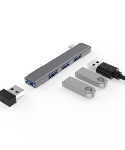 Hub USB C quatre ports en metal, format de voyage, vue de face