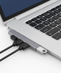 Hub USB C quatre ports en metal, format de voyage, vue arriere