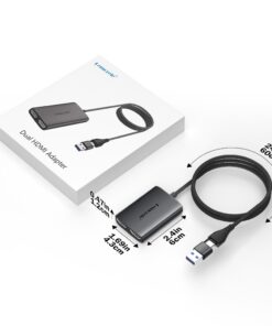 Hub USB c vers double HDMI, deux écrans en affichage étendu, vue de trois quarts