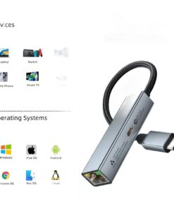 Hub USB C vers RJ45 2 en 1 avec charge rapide 60 W, vue de face
