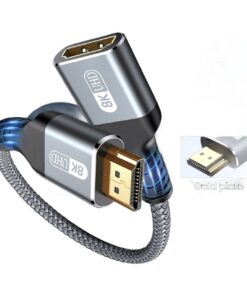 Rallonge adaptateur HDMI mâle vers femelle, tressée, vue de trois quarts