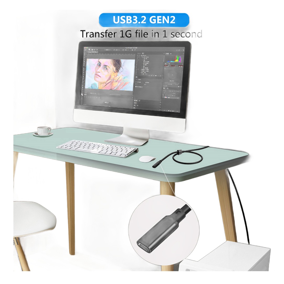 Rallonge adaptateur USB-C droite en 10 Gbit par seconde Rallonge adaptateur USB-C droite en 10 Gbit par seconde, vue de face