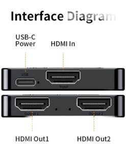 Splitter HDMI 1 entrée 2 sorties 4K, affichage simultané, vue de trois quarts