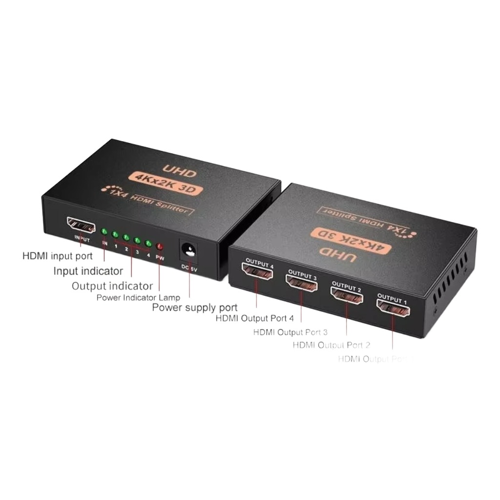 Splitter HDMI 1 vers 4 en 4K pour affichage simultane Splitter HDMI 1 vers 4 en 4K pour affichage simultane, vue de face