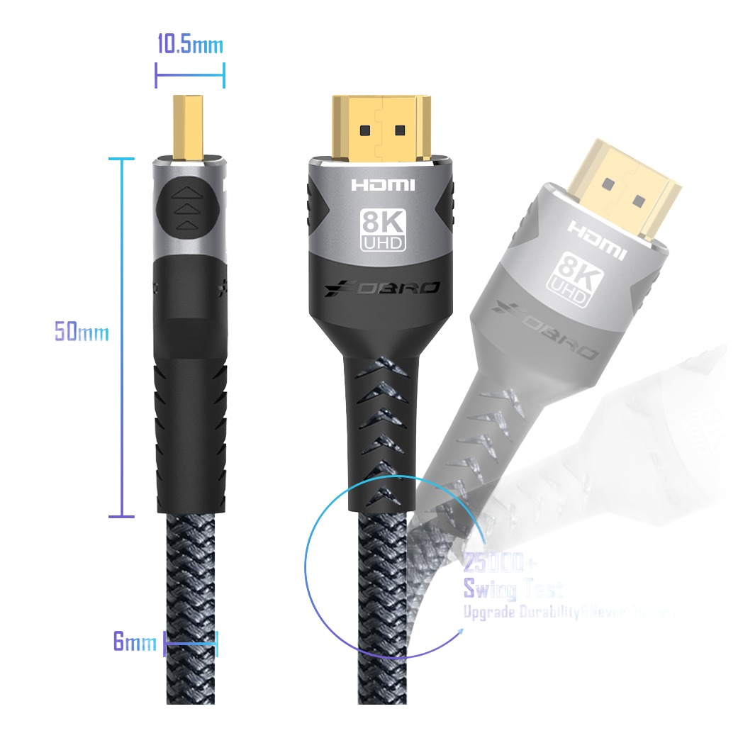 Splitter HDMI 2.1 en cable 8K de 1 a 3 metres Splitter HDMI 2.1 en cable 8K de 1 a 3 metres, vue de face