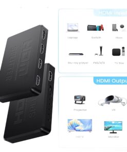 Splitter HDMI 4K à une entrée pour deux ou quatre écrans, vue de trois quarts