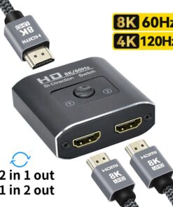 Splitter HDMI 8K bidirectionnel, 2 ports, versions 4K ou 8K, vue de face