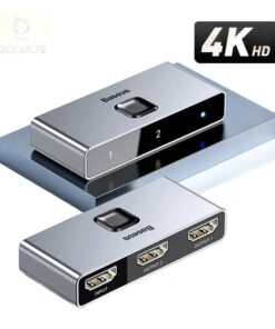 Splitter HDMI bidirectionnel 4K 60 Hz, deux entrées ou deux sorties, vue de trois quarts