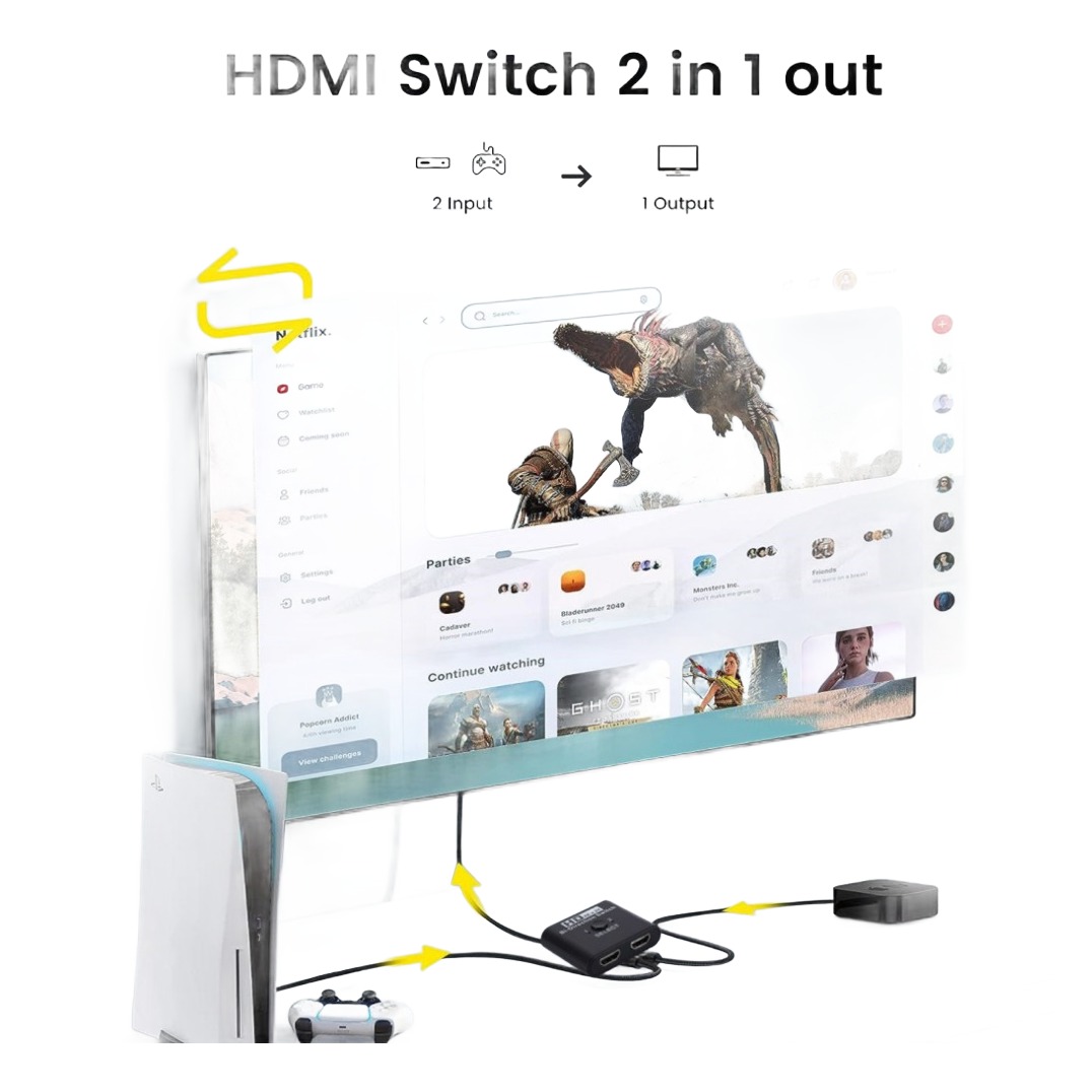 Splitter HDMI bidirectionnel 8K, deux ports, sans alimentation Splitter HDMI bidirectionnel 8K, deux ports, sans alimentation, vue de trois quarts