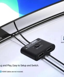 Splitter HDMI bidirectionnel à bouton, deux ports, 4K annoncée, vue de trois quarts
