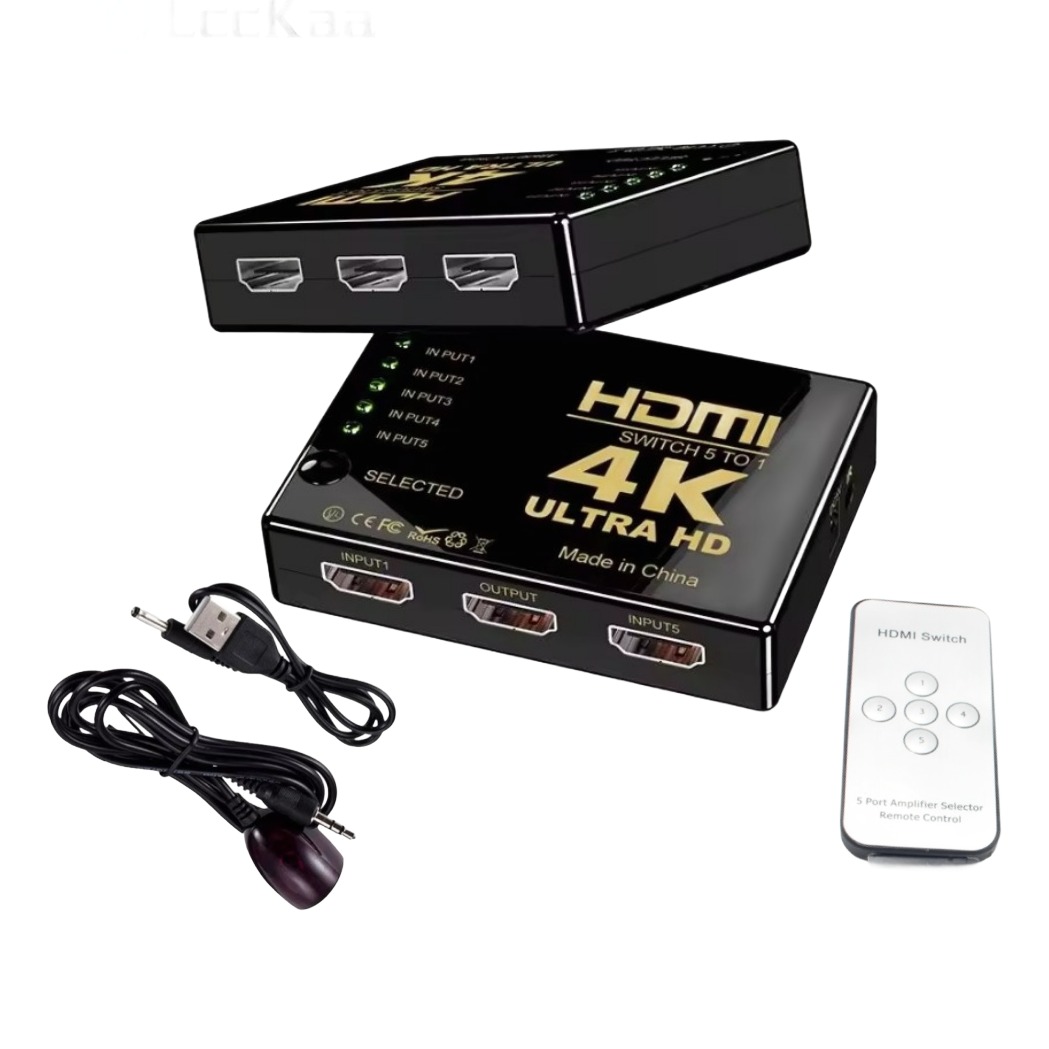 Splitter HDMI cinq entrées avec télécommande infrarouge Splitter HDMI cinq entrées avec télécommande infrarouge, vue principale