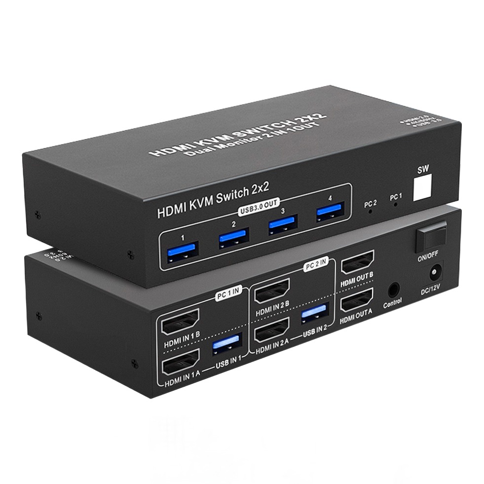 Splitter HDMI, commutateur KVM HDMI et DisplayPort, deux ordinateurs Splitter HDMI, commutateur KVM HDMI et DisplayPort, deux ordinateurs, vue principale