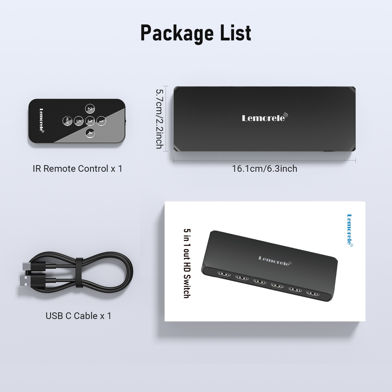 Splitter HDMI commutateur trois ou cinq entrées, 4K Splitter HDMI commutateur trois ou cinq entrées, 4K, vue de face