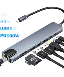 Station d'accueil USB C 8 en 1, adaptateur Ethernet USB, vue principale