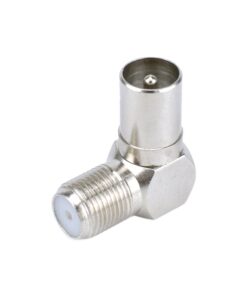 Adaptateur coaxial coudé à 90 degrés, fiche F vers prise TV IEC, vue de trois quarts
