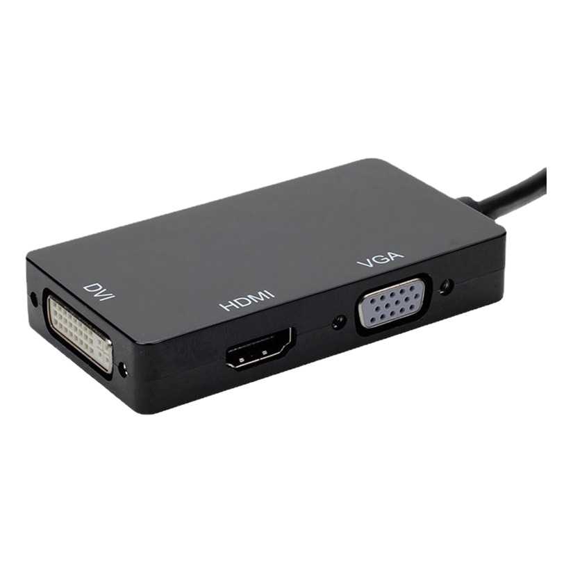 Adaptateur DisplayPort HDMI DVI VGA 3 en 1, fiche DP ou Mini DP Adaptateur DisplayPort HDMI DVI VGA 3 en 1, fiche DP ou Mini DP, vue de trois quarts