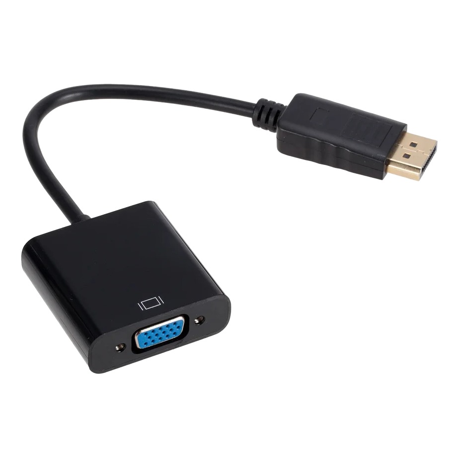 Adaptateur DisplayPort VGA 1080p, fiche DP mâle vers VGA femelle Adaptateur DisplayPort VGA 1080p, fiche DP mâle vers VGA femelle, vue de trois quarts