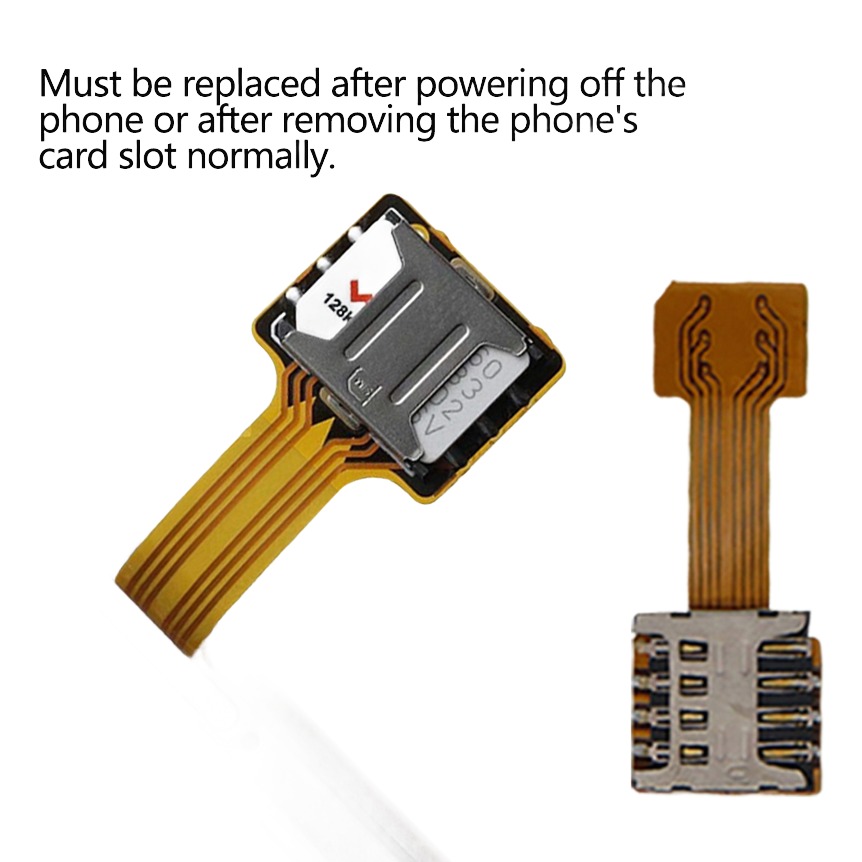 Adaptateur double SIM et carte microSD pour tiroir hybride, nappe souple Adaptateur double SIM et carte microSD pour tiroir hybride, nappe souple, vue de face